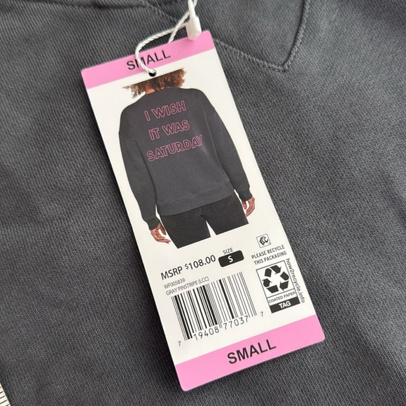 Wildfox Gray Sweatshirt Pink Heart Front Design I Wish it was Saturday Back Sm - Picture 5 of 8
